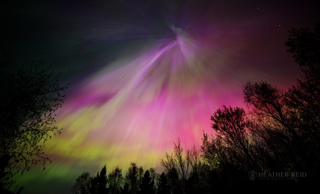 Northern Lights captured by photographer Heather Reid, shooting in Sudbury.